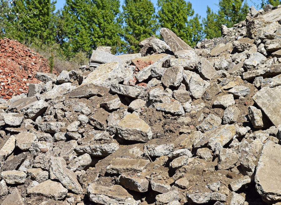 Broken concrete and brick construction materials